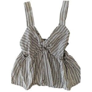Monteau Los Angeles Striped Peplum Tank Bow Front Linen Blend Top M